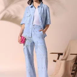 DL Woman Pure Cotton Shirt & Trouser Co-Ord Set-image-15
