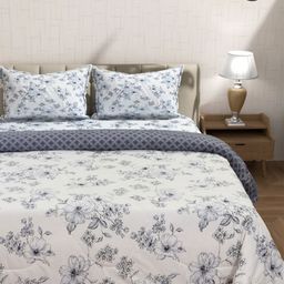 Florida White & Black Floral Polycotton 4 Piece Double Queen Superfine Bedding Set-picture-7