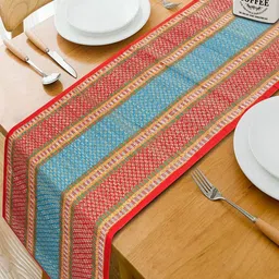 HOKIPO Blue & Red Geometric Rectangular Table Runner-31