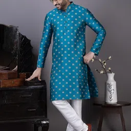 PulseIQ Men Jacquard Straight Kurtas-image-8