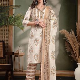 HERE&NOW Women Brown Pure Cotton Kurta Sets-picture-11