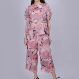 Aumbe Abstract Printed Boat Neck Top With Trousers Co-Ords-picture-31