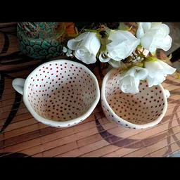 NIYARA White & Red 2 Pieces Printed Ceramic Glossy Cups image 2