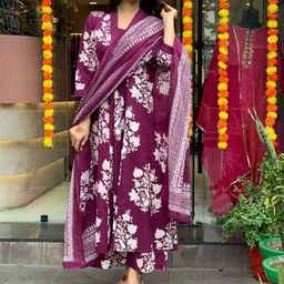 BAESD Floral Printed V-Neck A-Line Kurta With Palazzos And Dupatta-4