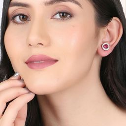 Anouk Rhodium-Plated Artificial Stones Studded Circular Shaped Studs image 5