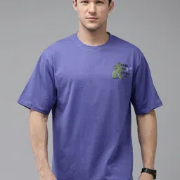 Provogue Men Typography Printed Drop-Shoulder Sleeves Applique Boxy T-shirt-image-35