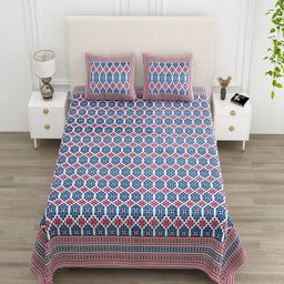 tundwal's Blue & Pink Floral Printed 210 TC Cotton King Bedsheet Set 2.2 m x 2.74 m-image-58