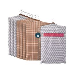Aura Brown & White 8 Pieces Checked Cotton Hanging Multi-Utility Organisers-26