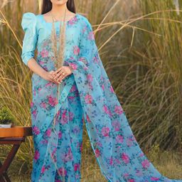 PYOS Floral Printed Organza Saree-image-41