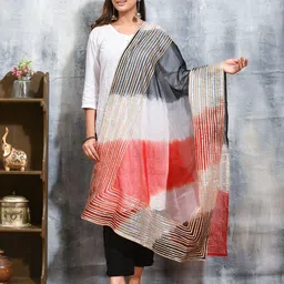 swatika Floral Printed Gotta Patti Organza Dupatta-40