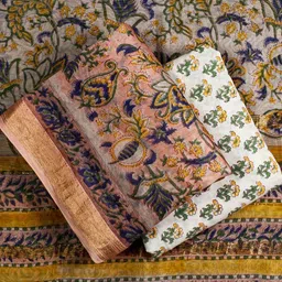 iTokri Floral Sanganeri Block Printed Pure Cotton Unstitched Dress Material-image-32