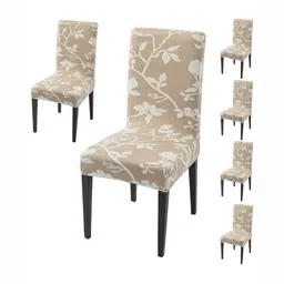 HOKIPO Pack Of 6 Brown Printed Chair Covers-21
