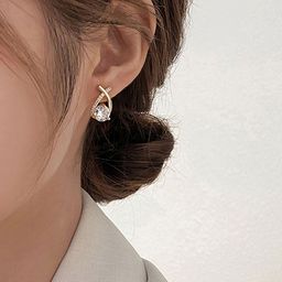 PolluxCraft Korean Gold-Plated Artificial Stones Studded Teardrop Shaped Studs-picture-37