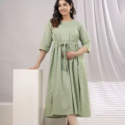Nayo Floral Printed Maternity Maxi Cotton Dress-image-88