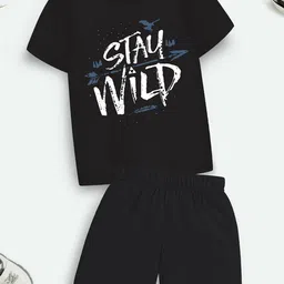 YK X Trampoline Kids Printed Round Neck T-shirt With Shorts-image-98
