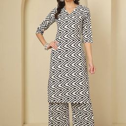 Anouk Chevron Printed Straight Kurta With Palazzos-50