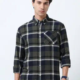 Espanshe Men Tartan Checked Button-Down Collar Pure Cotton Casual Shirt-image-64