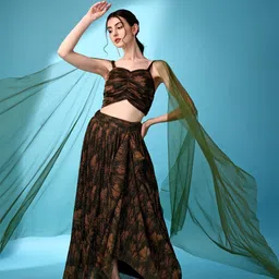 PURVAJA Printed Ready to Wear Lehenga & Unstitched Blouse With Attached Dupatta-picture-15