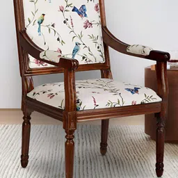 GLOBALLY INDIAN White & Brown Classic Style Wooden Lounge Chair-image-96