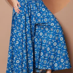 LookShine Women Blue Polyester Printed Flared Regular Trousers-picture-14