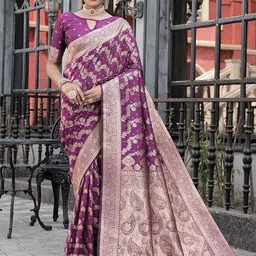 Varanga Ethnic Motifs Woven Design Zari Pure Silk Banarasi Saree-15