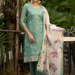DIVASTRI Floral Embroidered Regular Thread Work Kurta With Trousers & Dupatta-20