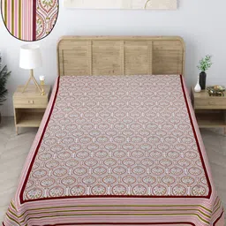 Texstylers Peach-Coloured & Orange Floral Pure Cotton 164 TC Single Bedsheet-1.52m X 2.28m-image-28