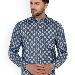 VEERA PARIDHAAN Floral Printed Cotton Mandarin Collar Straight Short Kurta-image-70