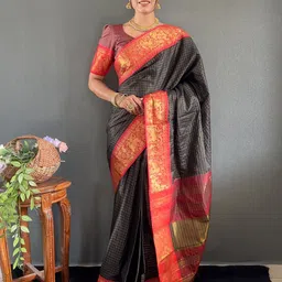 DIVASTRI Checked Zari Saree-image-14
