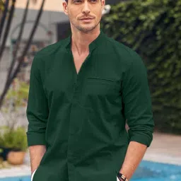 Bellstone Men Green Solid Cotton Regular Fit Casual Shirt-picture-8