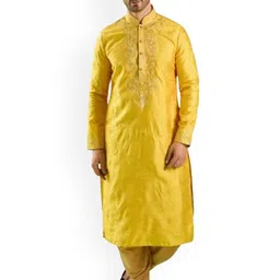 SULAKSHACOUTUREZ Floral Embroidered Aari Work Art Silk Straight Kurta With Dhoti Pants-picture-38