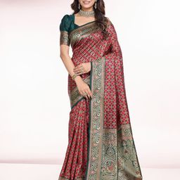 RICH & ROMAN Woven Design Zari Pure Silk Banarasi Saree-image-22