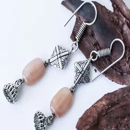 Shrim jewels Brass-Plated Artificial Beaded Oxidised Diamond Shaped Drop Earrings-picture-40
