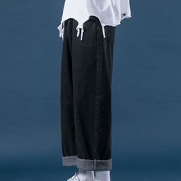 HERE&NOW Men Slash Knee Baggy Jeans-image-77