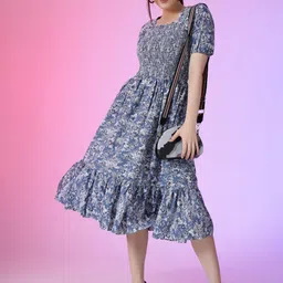 Raiyani Enterprise Women Floral Printed Fit & Flare Midi Dress-picture-28