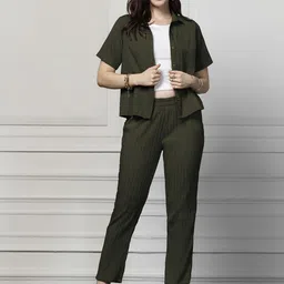 Moda Rapido Olive Shirt Top With Trousers-image-0