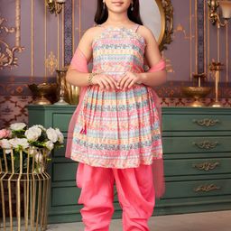 Aarika Girls Floral Printed Regular Pure Silk Kurta with Dhoti Pants & With Dupatta-picture-23