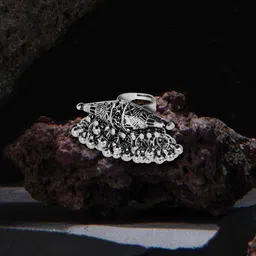 TANAIRA German Silver Rhodium-Plated Beaded Oxidised Adjustable Ring-image-18