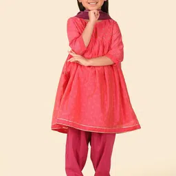 Fabindia Girls Floral Printed Cotton Silk Anarkali Kurta with Salwar & Dupatta-image-15