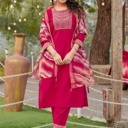 BAESD Floral Yoke Design Sequinned Round Neck Straight Kurta With Trousers & Dupatta-picture-41