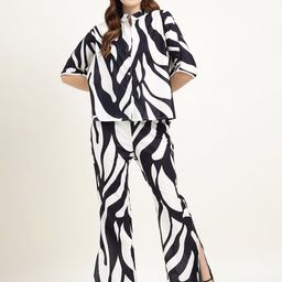 ZARI Printed Mandarin Collar Pure Cotton Shirt With Trousers Co-Ords-image-70