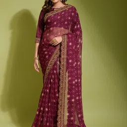 all about you Bandhani Sequinned Pure Chiffon Saree-image-77