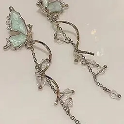 Anouk Silver-Plated Crystals Stones Studded Korean Quirky Shaped Drop Earrings-11