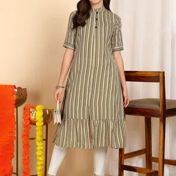 Dsk Studio Striped Mandarin Collar Ethnic A-Line Kurta-picture-17