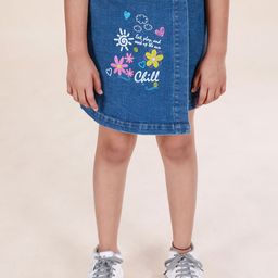 KiddoPanti Girls Printed Denim Over Lap Skort-image-6