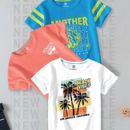 CODEZ Boys Pack Of 3 Graphic Printed Round Neck Cotton T-shirts-image-96