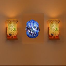 Somil Indore Mosaic Decorative Lamp Combo of Matching Wall Lamp & Blessing God Ganesh Wall Lamp, Multi Compatible with LED, Size: 15 X 15 X 17 Cm, Pack of 3.-image-64