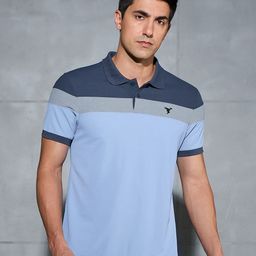 Technosport Men Typography Colourblocked Polo Collar Antimicrobial Pockets Slim Fit T-shirt-image-25