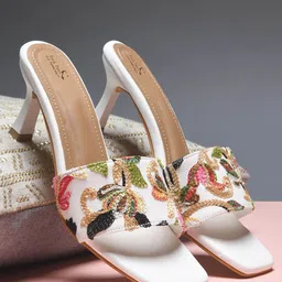 Froh Feet Women Embroidered Party Kitten Heel Sandals With Western - Embellished-31