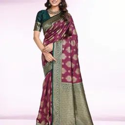 RICH & ROMAN Woven Design Zari Pure Silk Banarasi Saree-picture-34